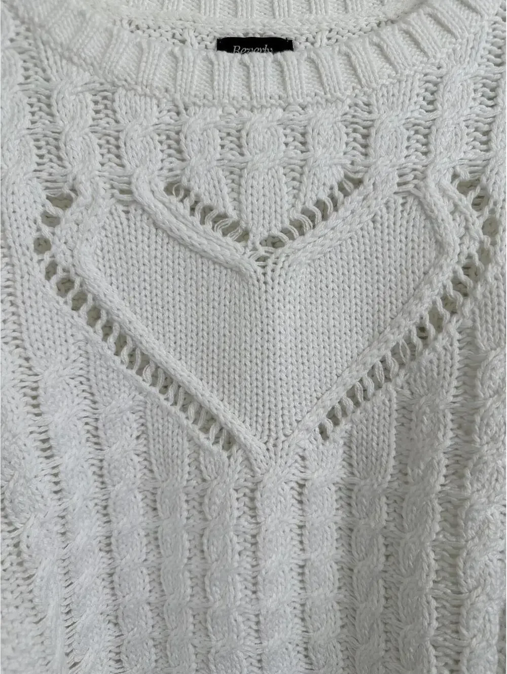 PacSun Cotton Beverly and Beck Heart Cable Knit Crew Neck Sweater White NWT XXL